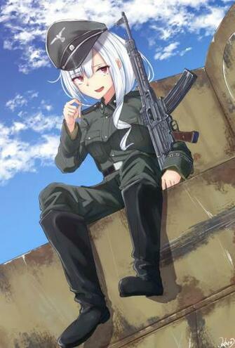 Long Hair White Red Eyes Anime Girls Stg