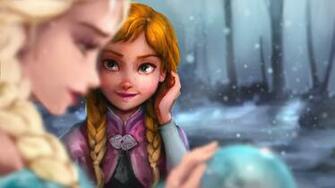 Frozen Anna Elsa Painting Winter Snow Children Disney Wallpaper