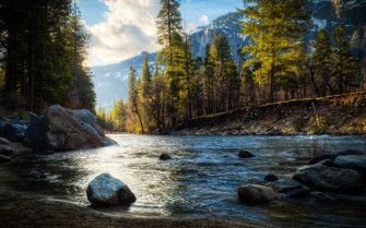 Nature Landscape River Mountain Trees HDr Wallpaper HD