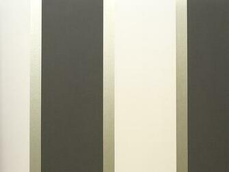 Striped Wallpaper In Charcoal And Off White With A Gold Silver Stripe
