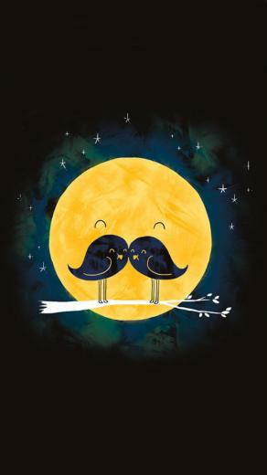 Mustache Bird Moon iPhone Wallpaper