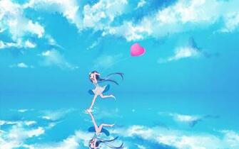 Anime Sky Clouds Girl Dress Long Hair Smile Wallpaper