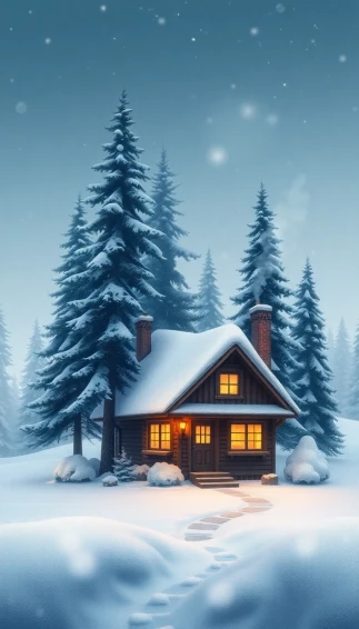 Snowy Cottage Wallpaper