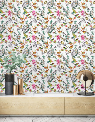 Tropical Summer Flowers And Exotic Birds Wallpaper Buy At The Best