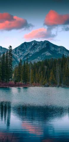 Mount Lorette Pond Mountains Sunset Nature Wallpaper