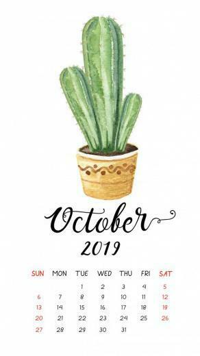 Watercolor Cactus Calendar For October Premium Vector