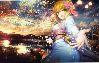 Photo Wallpaper Girl Smile Holiday Salute Yukata Festival