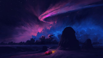 Car Road Night Sky Clouds Digital Art 4k Wallpaper iPhone HD Phone