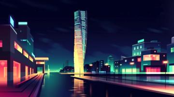 Wallpaper Vector Picture City Skyscrapers Colors Night