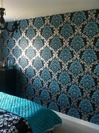 Aqua Damask Wallpaper Designer Blue Teal