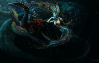 Art Mermaid Tail Fin Scales People Diving Suit Fins Wallpaper
