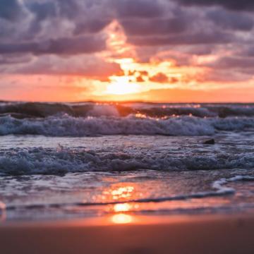 Wallpaper Sunset Sea Waves Beach Sun Cloud