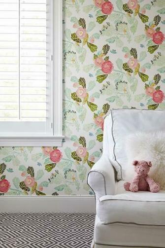 Shophouse Watercolor Peony Wallpaper Interior Design