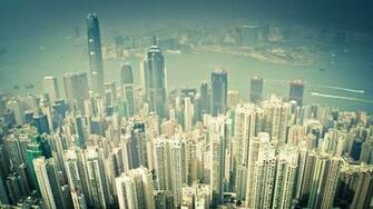Hong Kong Boats Buildings Cityscapes Light Painting
