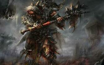 Diablo Barbarian Armor Blood Horns Spikes Ax Undead Warriors Wallpaper