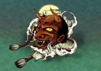 Japanese Oni Mask Wallpaper In Colour By Leperism