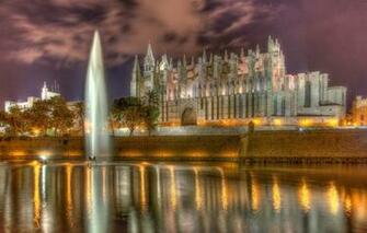 Wallpaper Wall Cathedral Fountain Spain Promenade Pond
