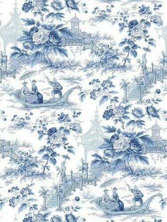 Oriental Garden Toile Wallpaper China Blue And White Lou Patterns