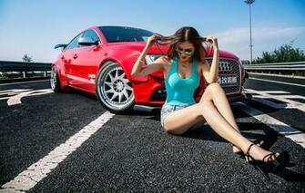 Wallpaper Audi Girls Glasses Asian Beautiful Girl Red Car