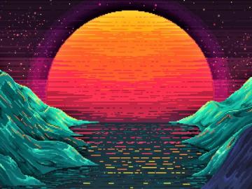 Wallpaper Vaporwavem Moon Bit Retro Art