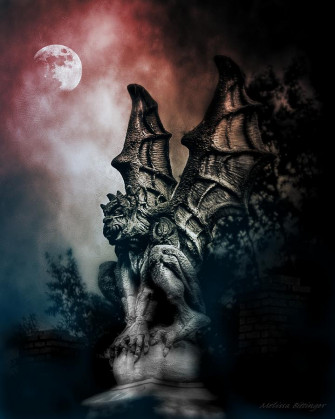 Gargoyle Blood Moon Sky Gothic Photograph By Melissa Bittinger