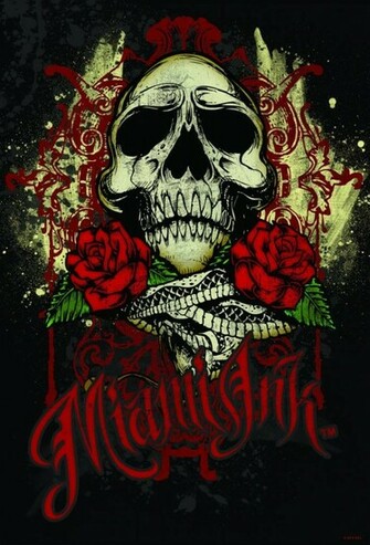 Miami Ink Fotobehang Black Tattoo Skull Wallpaper