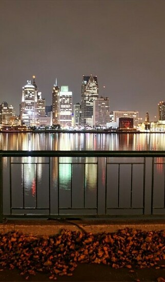Detroit City Skyline Water Reflected