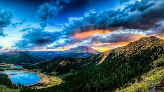Wallpaper Sunset Mountain Lake Landscape 4k