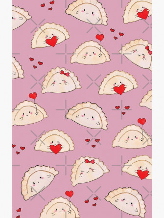 Cute Love Dumplings With Hearts On Pink Background Polish
