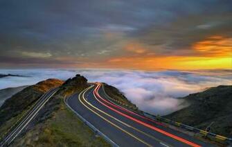 Wallpaper Road Sunset Lights Mountain Rush Hour Madeira