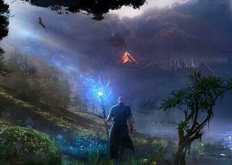 Castle Cg Eagle Fantasy Forest River Volcano Wallpaper Wizard