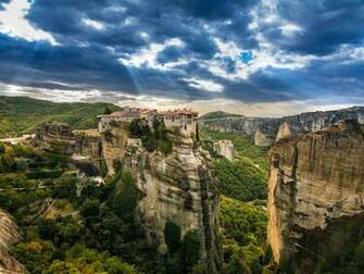Wallpaper Kalambaka Greece Trees Mountains Houses Height
