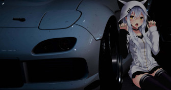 A Girl Is Sitting On The Ground Next To Car Wallpaper