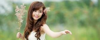 Wallpaper Asian Girl Grass Flowers Dual Monitor