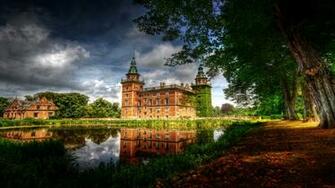 Wallpaper Castle Pond Trees Possession Colors