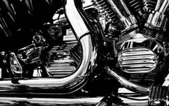 Chrome Engine Motorbikes Black White Monochrome Wallpaper Background