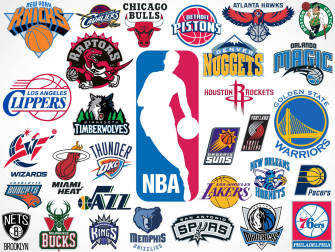 Multiple Nba Teams Logos Featured On A Linear Background Wallpaper