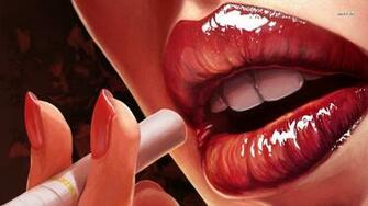 Woman S Lips While Smoking Wallpaper Artistic