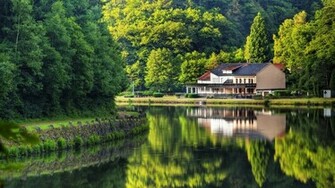 Forest House Ashore HD Desktop Wallpaper