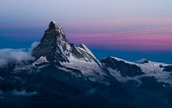 Slope Mountain Peak Rocks Snow Sky Sunset Sunrise Wallpaper Background