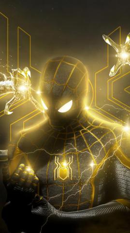 Spider Man No Way Home Black Gold Suit Wallpaper iPhone Phone 4k