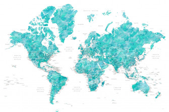 Map Of Aquamarine Watercolor World With Cities Caribbean