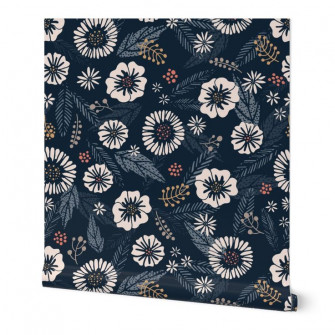 Create Room Navy Floral Wallpaper