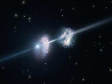 Artist S Impression Of A Gamma Ray Burst Shining Through Two Young