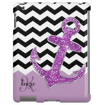 Purple Faux Glitter Anchor Chevron Personalized