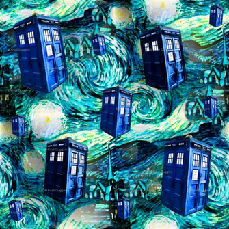 Starry Night Tardis Wallpaper Teal Swirls
