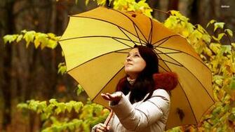 Girl With Yellow Umbrella Under Autumn Rain Wallpaper MixHD