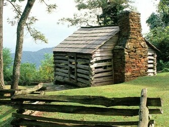Log Cabin Blue Ridge Parkway Virginia Related River Moat Wallpaper