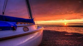 Sailing Boat On A Sunset Beach Wallpaper Photography