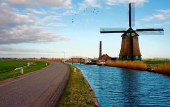 Mill River Road Landscape Netherlands Wallpaper Perjalanan